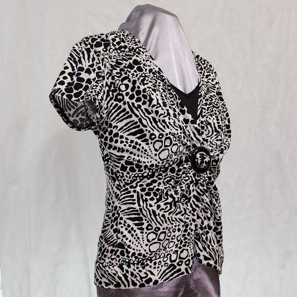 Safari Print Black & White Blouse with Gathered Front - Picture 1 of 8